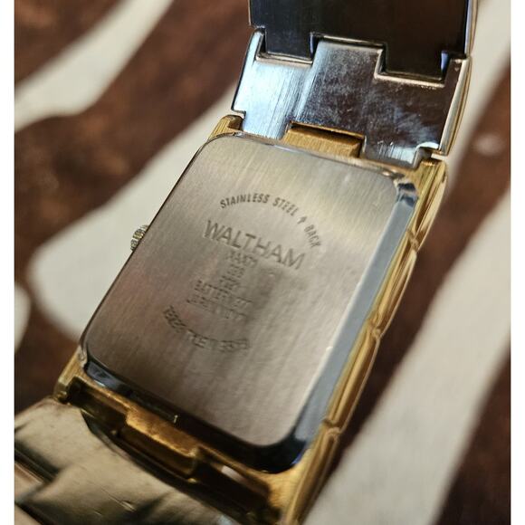 Vintage Waltham Watch XAX71 Diamond Gold Silver Tone Rectangular Dial Japan